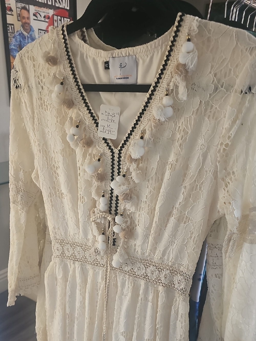 NWT  Boho Lace Sleeved Maxi Dress